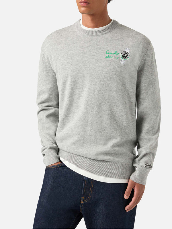 Saint Barth Maglia Girocollo Grigia In Misto Ricamo Famolo Strano-2