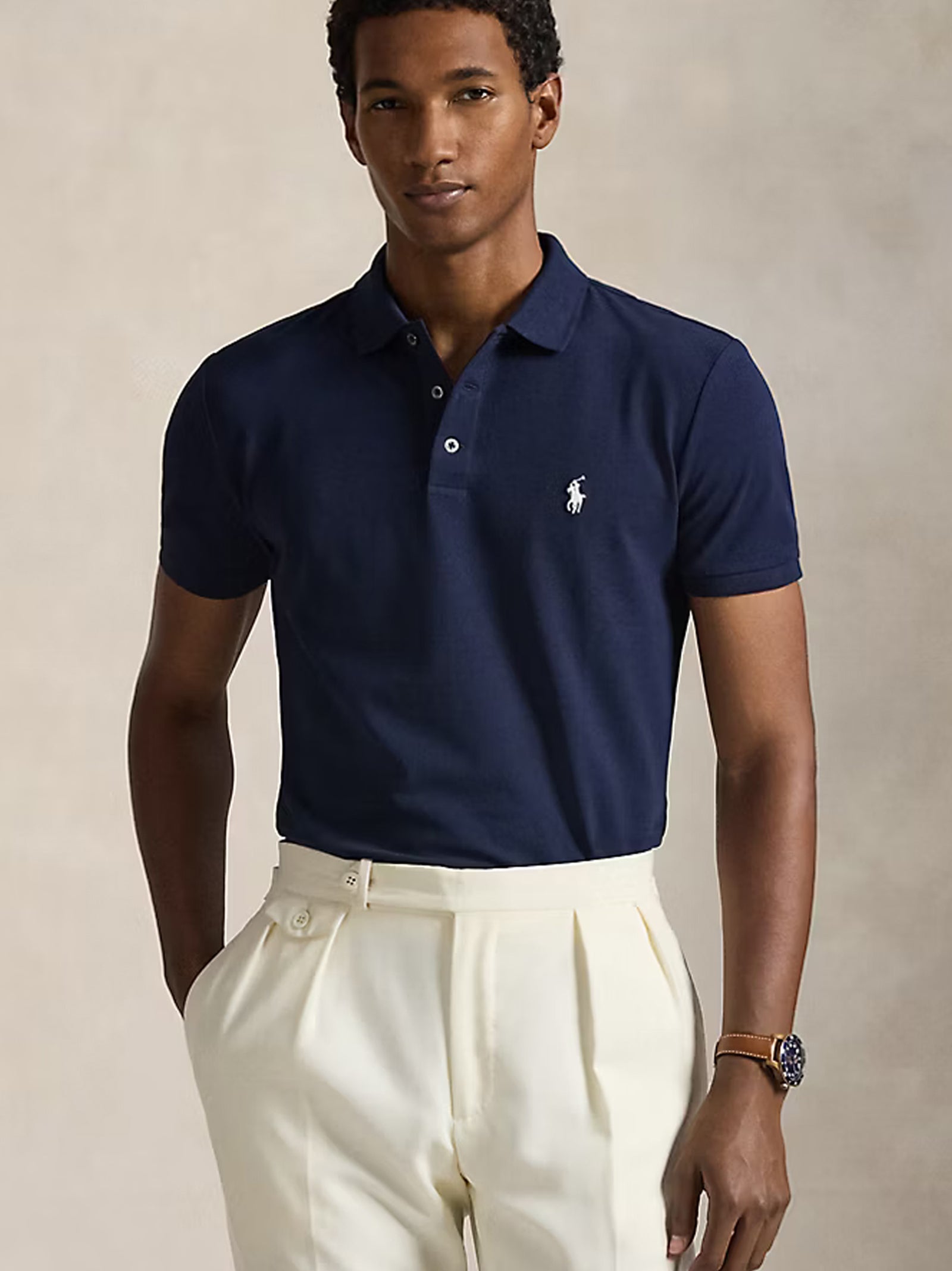 Polo In Piqué Stretch Custom Slim-Fit Blue Navy-2