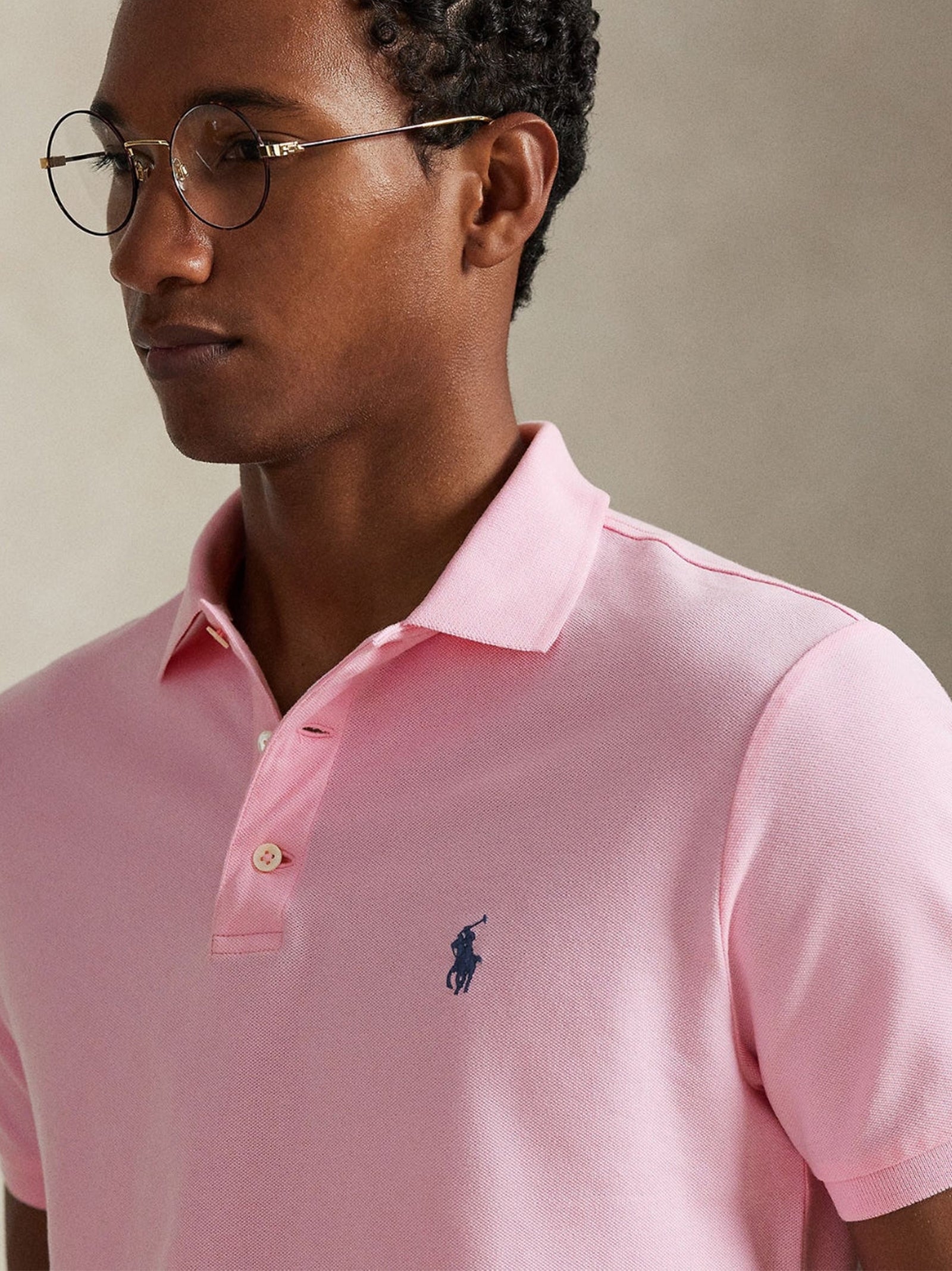 Polo In Piqué Stretch Custom Slim-Fit Rosa-3