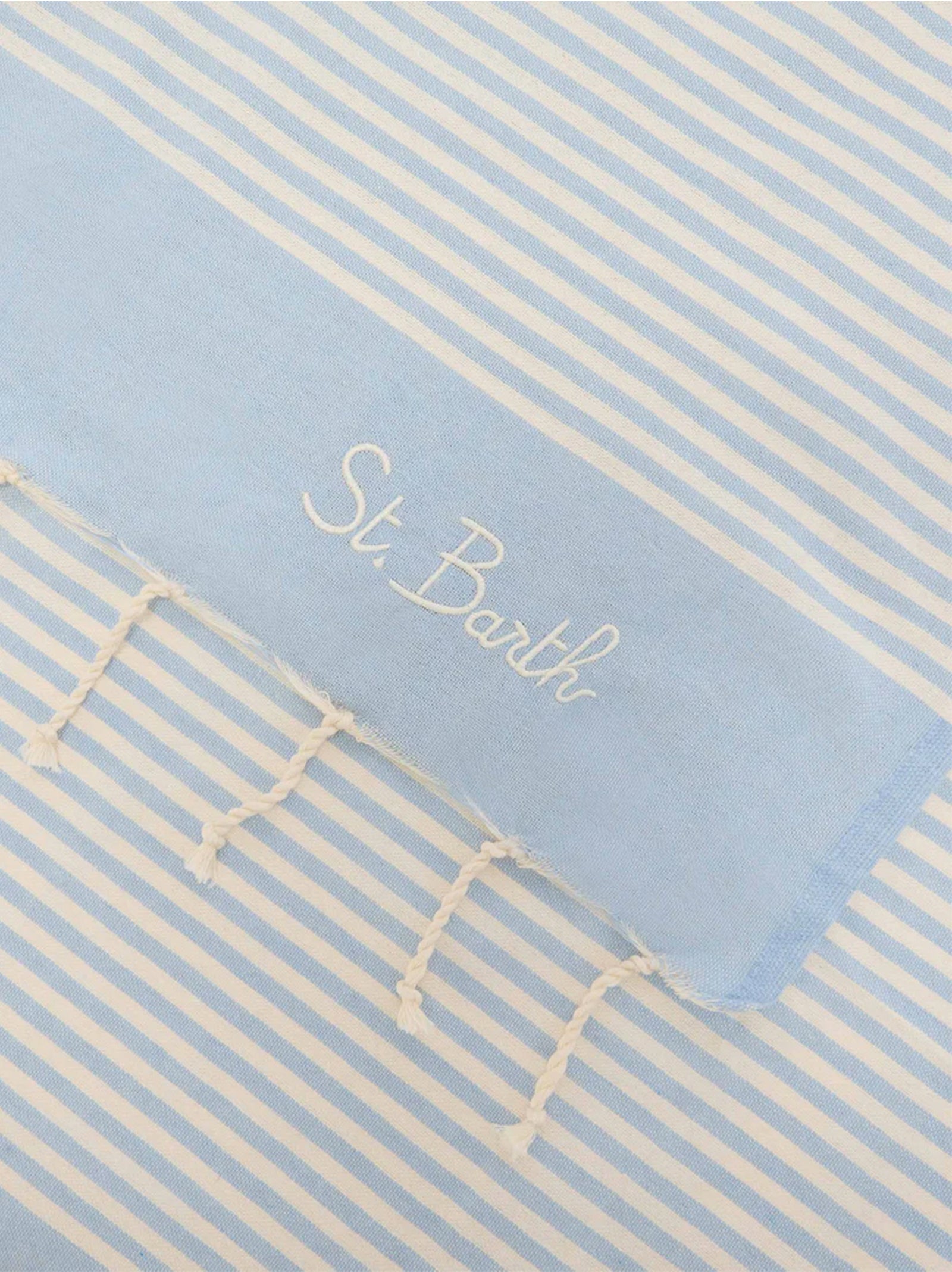 Saint Barth Telo Mare A Righe Piccole Azzurre E Bianche-3