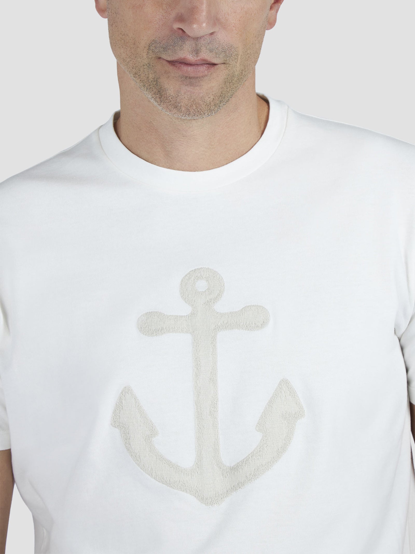 T-Shirt In Jersey Di Cotone Con Ricamo Ancora-4