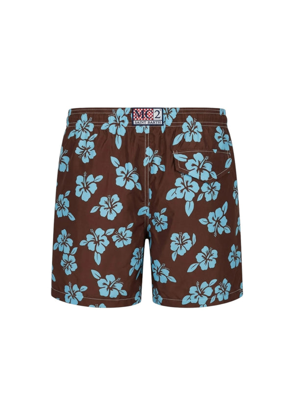 Saint Barth Boxer Mare Swimshort Marrone Con  Fiori-2