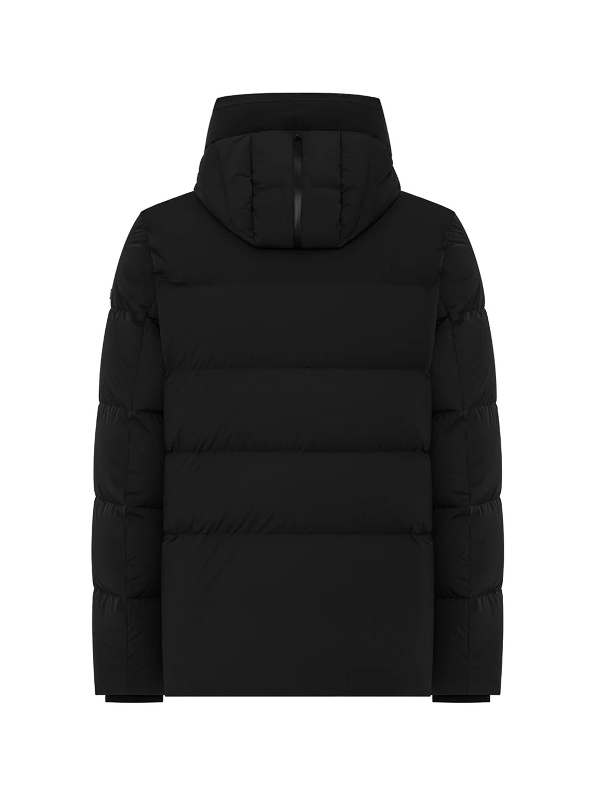 Piumino Corto Packable In Tessuto Tecnico Bi-Stretch Con Cappuccio Nero-2