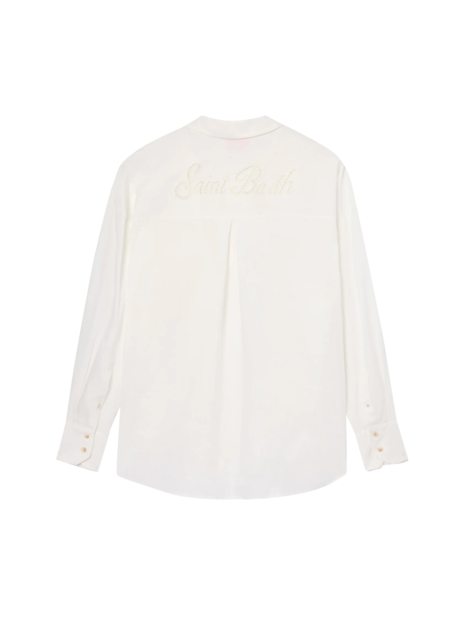Camicia Cristal In Lino Bianco Con Ricamo Saint Barth Traforato-2