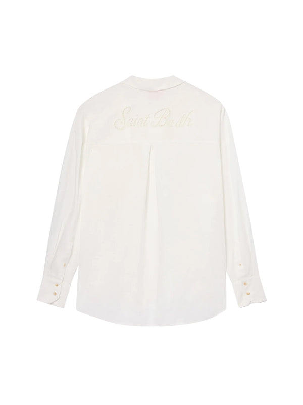 Camicia Cristal In Lino Bianco Con Ricamo Saint Barth Traforato-2