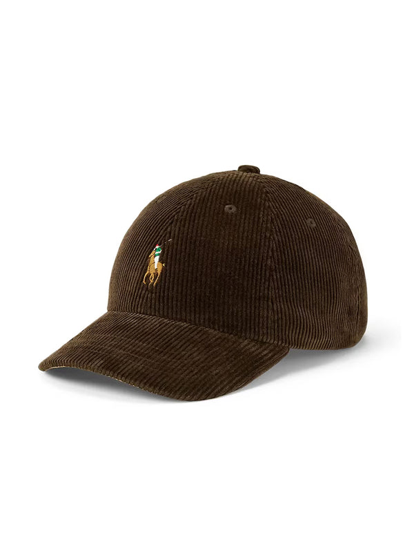 Polo Ralph Lauren Cappellino Baseball In Velluto A Coste Marrone Scuro