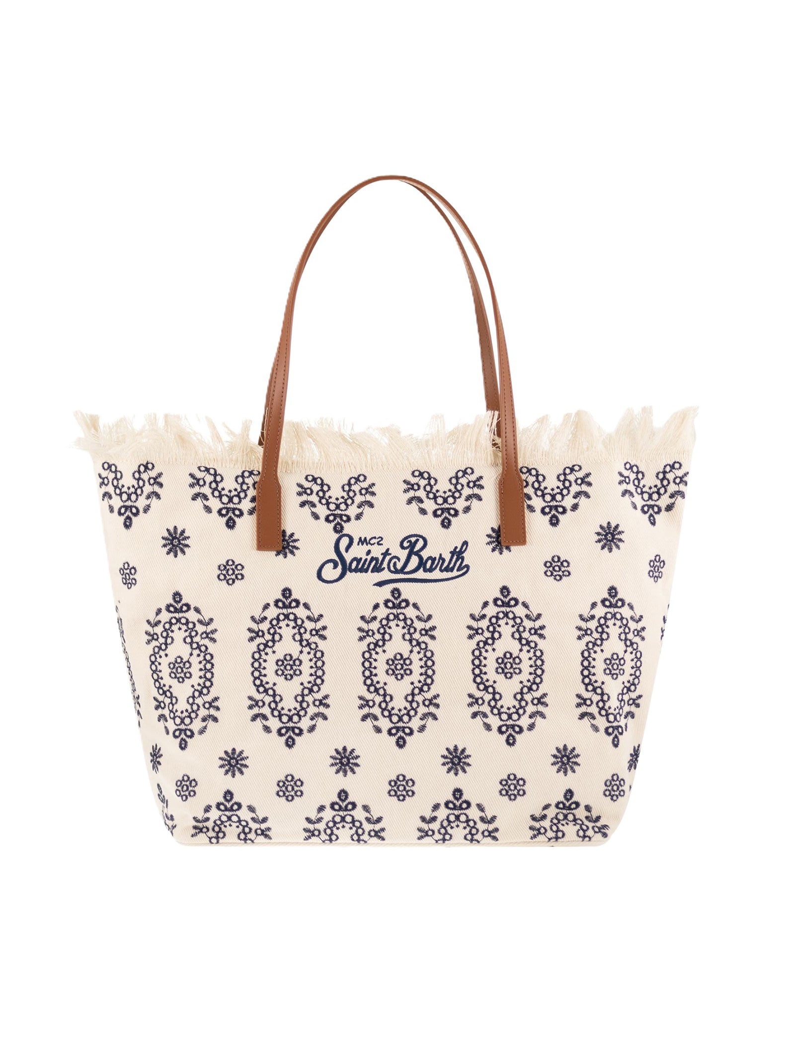 Saint Barth City Bag Sangallo Bianca Avorio Blu-1