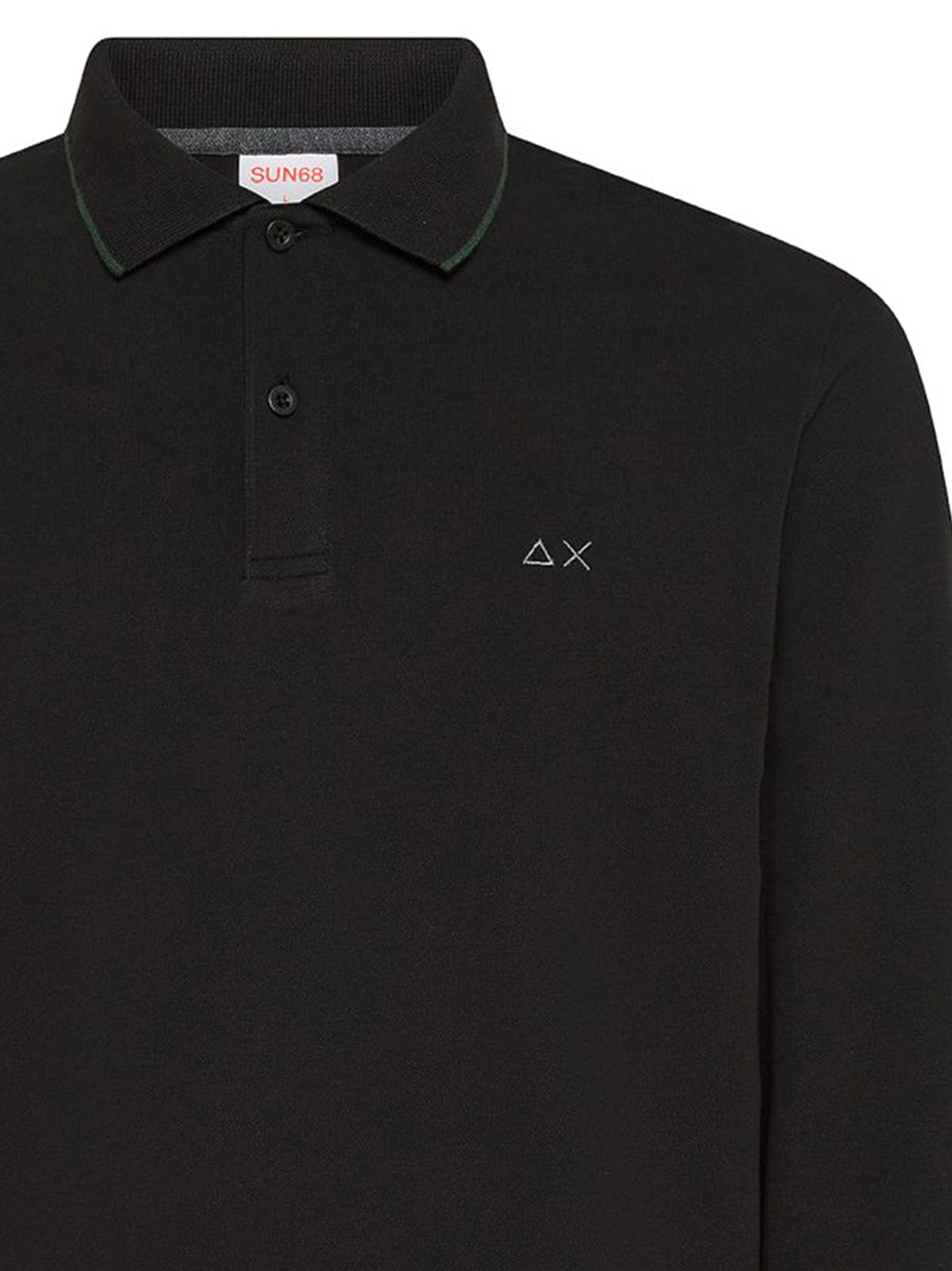 Sun68 Polo Small Stripes On Collar Nera-2