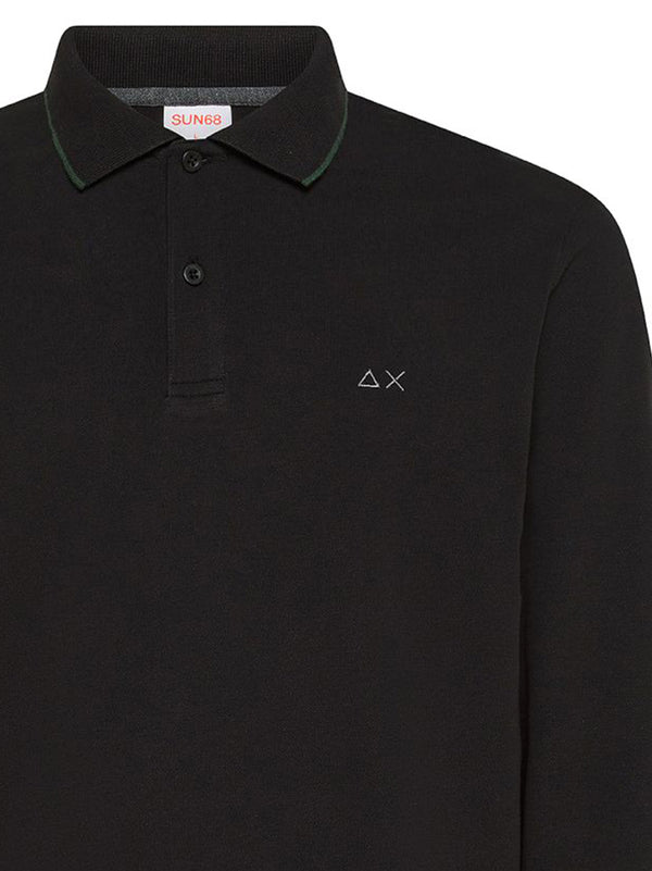 Sun68 Polo maniche lunghe Small Stripes On Collar nera-2