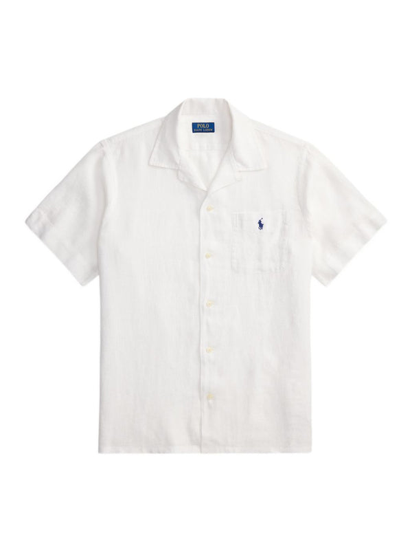 Polo Ralph Lauren Camicia Maniche Corte Lino Bianca