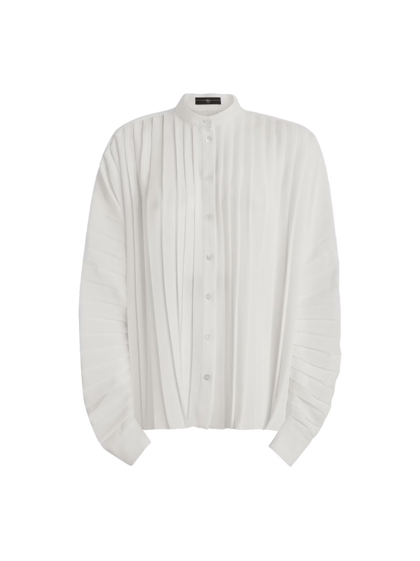 High Camicia Plissettata In Satin Bianco-1