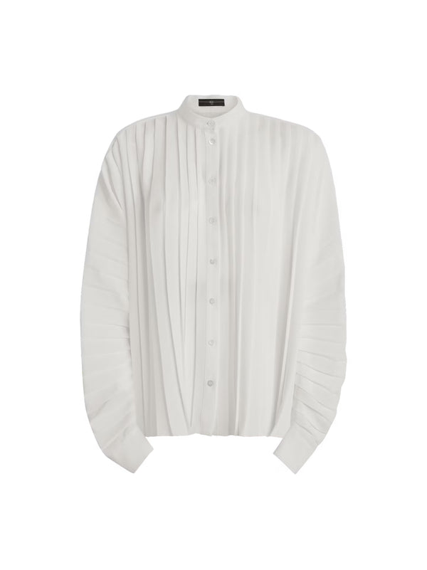 High Camicia Plissettata In Satin Bianco