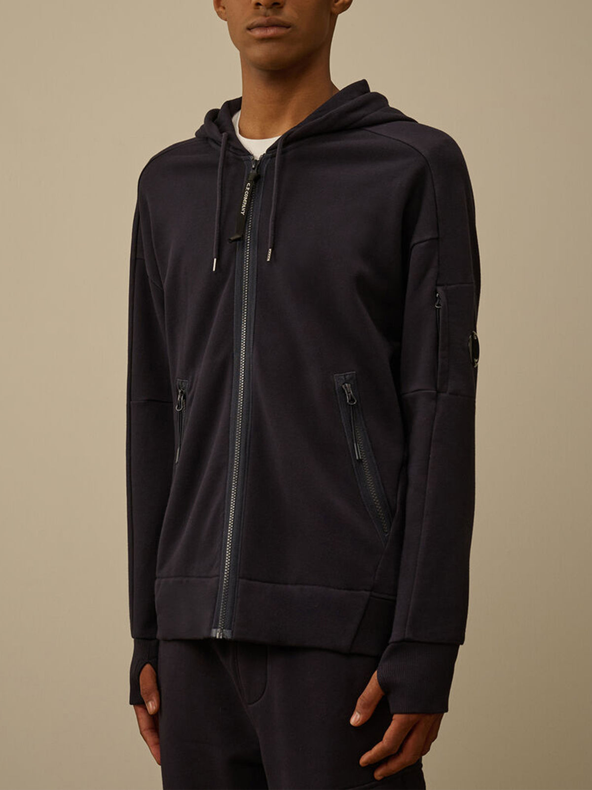 C.P. Company Felpa full zip con cappuccio Diagonal Raised Fleece Total Eclipse-2