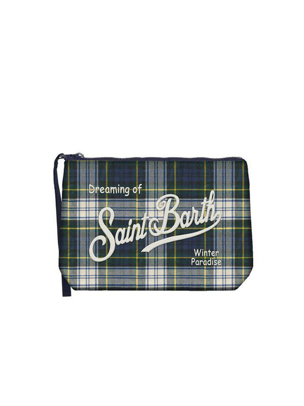 Saint Barth Pochette Aline Wool Tartan Blu