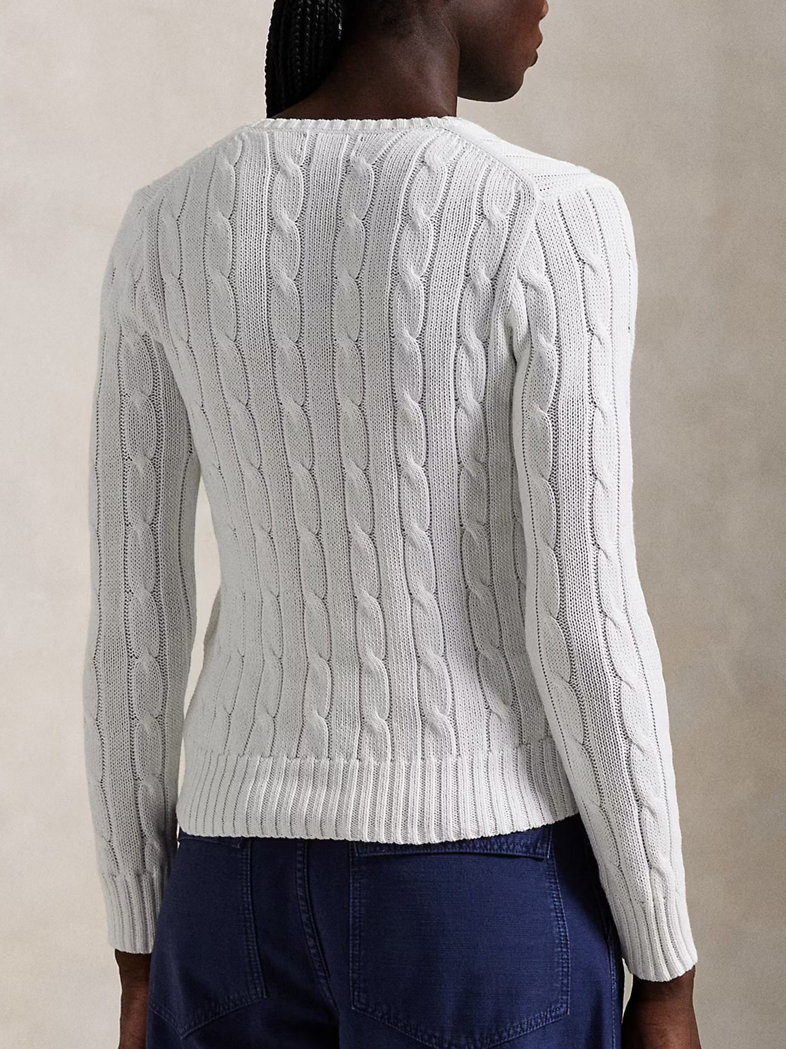 Maglia In Cotone A Trecce Con Scollo A V Bianca-3