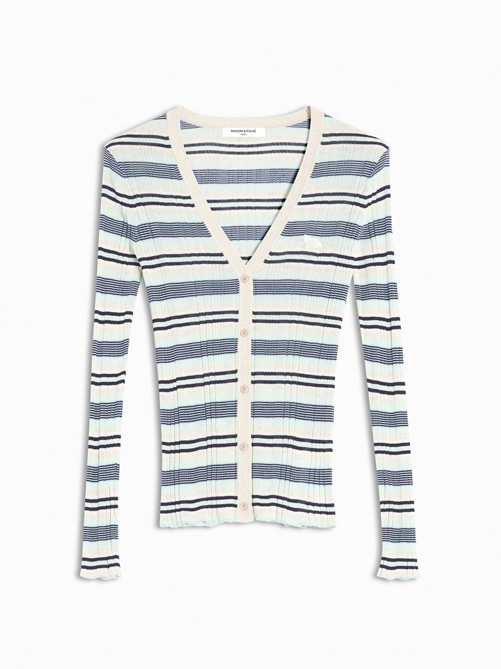 Fine Rib Striped Cardigan-1