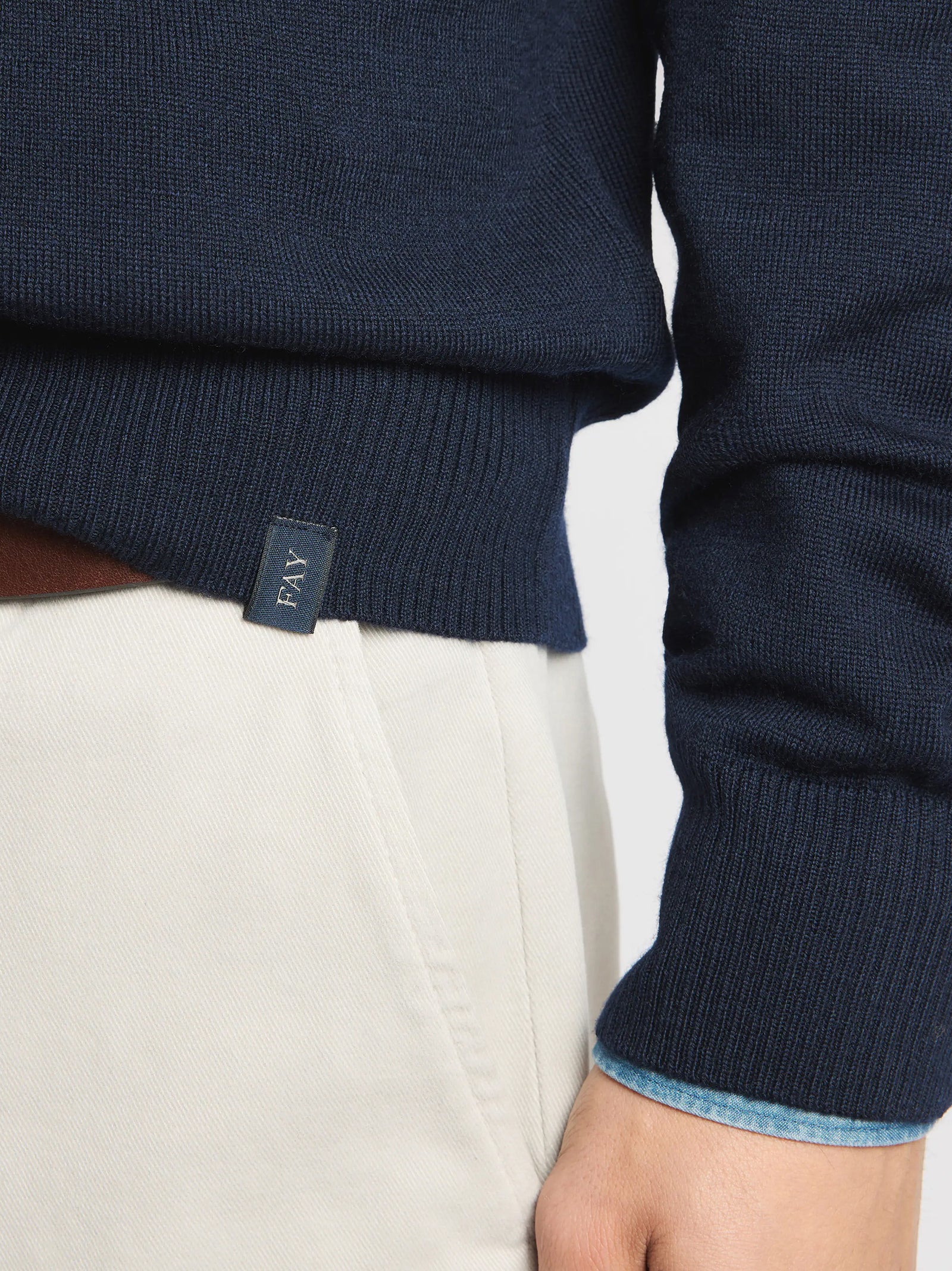 Fay Pull Girocollo In Lana Merinos Blu-4