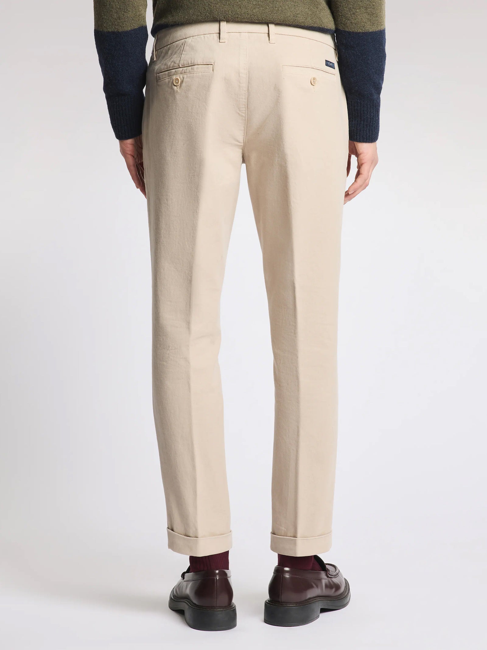 Fay Pantaloni Slim Fit In Gabardine Di Cotone Beige-3