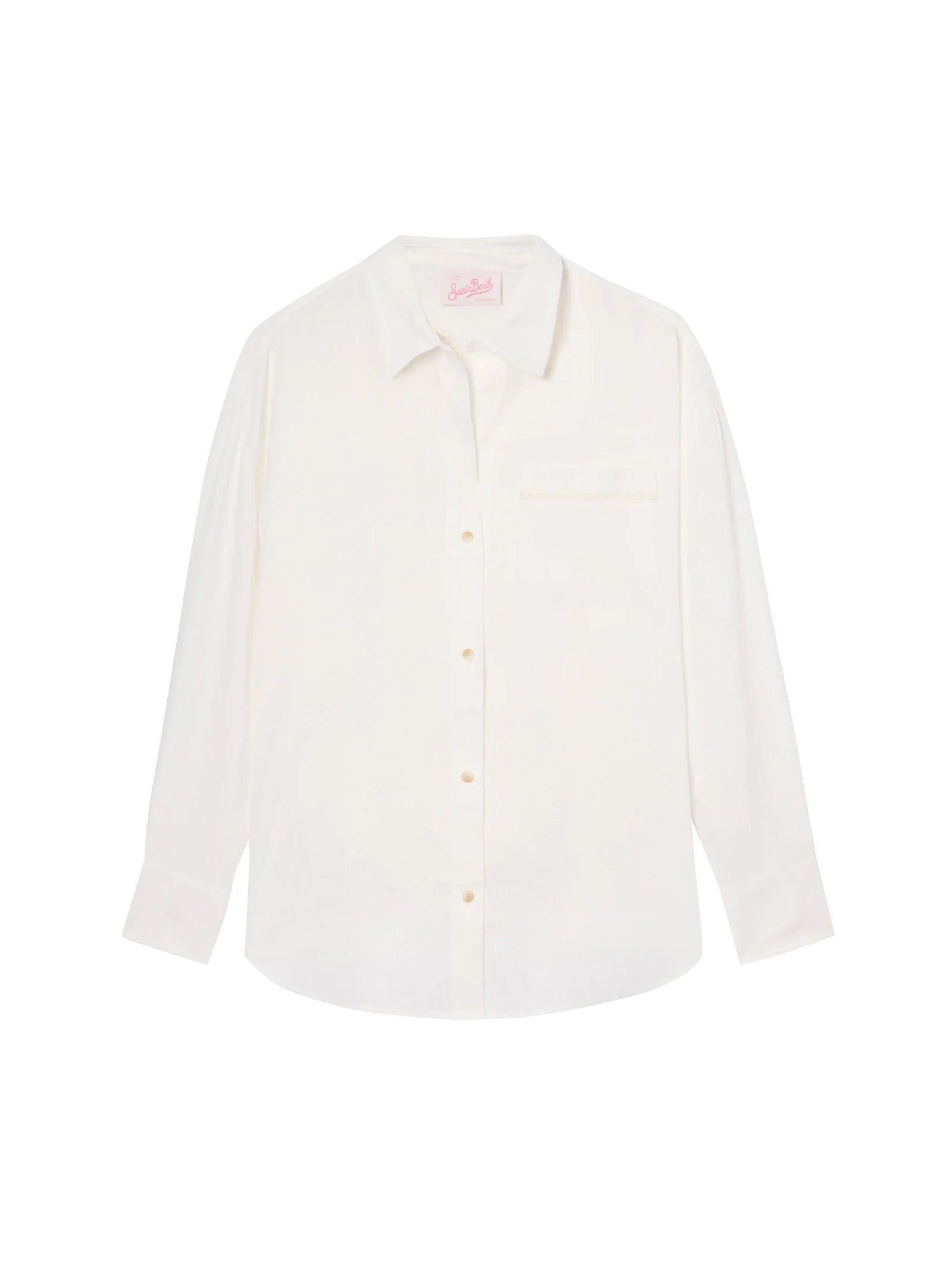 Camicia Cristal In Lino Bianco Con Ricamo Saint Barth Traforato-1