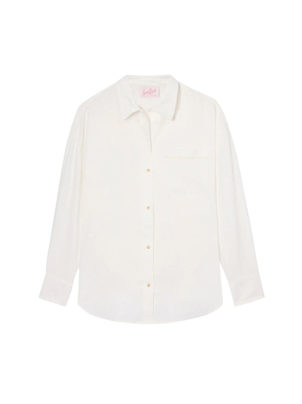 Camicia Cristal In Lino Bianco Con Ricamo Saint Barth Traforato
