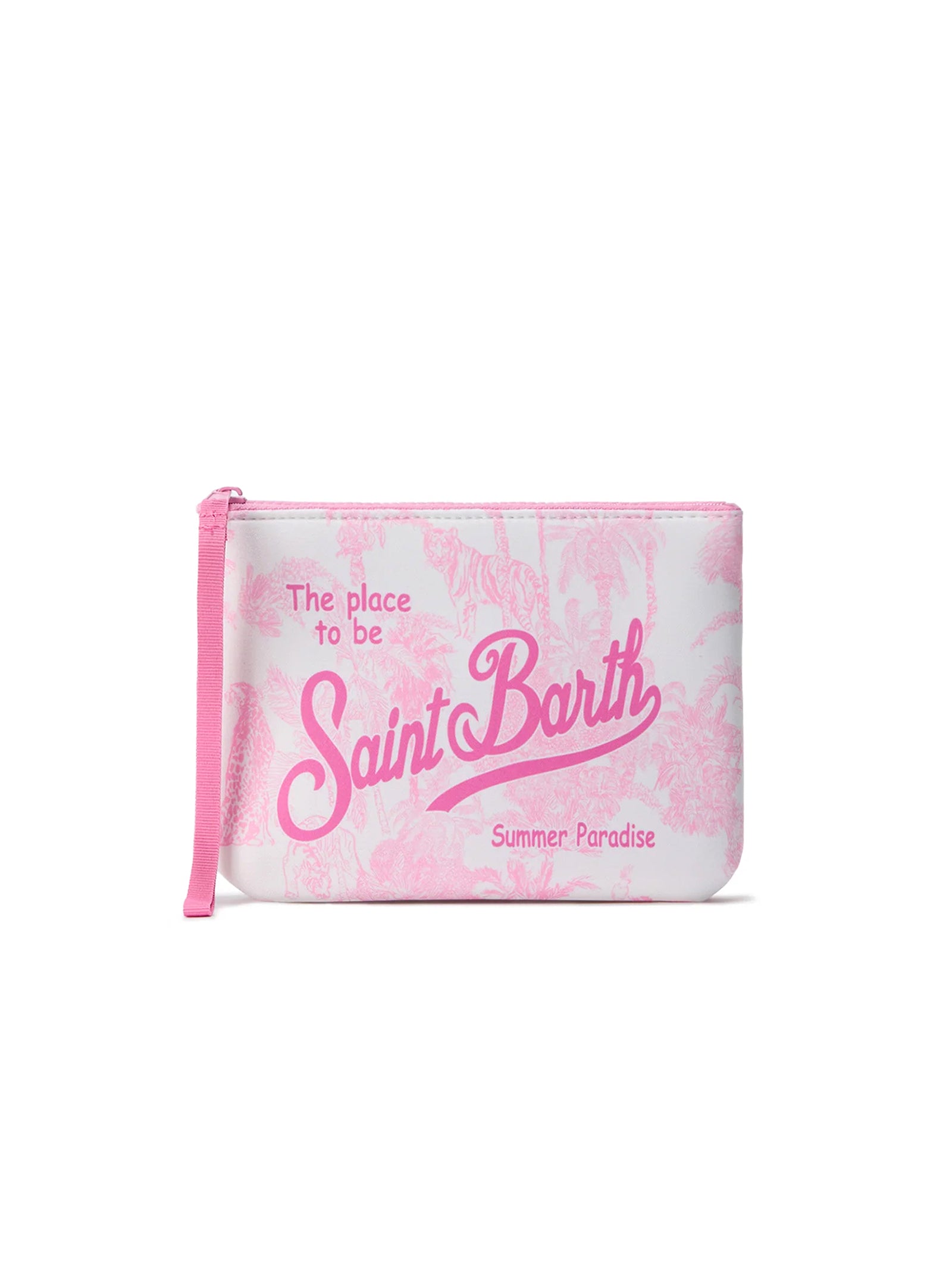 Saint Barth Pochette Aline In Scuba Con Stampa Toile De Jouy Rosa-1