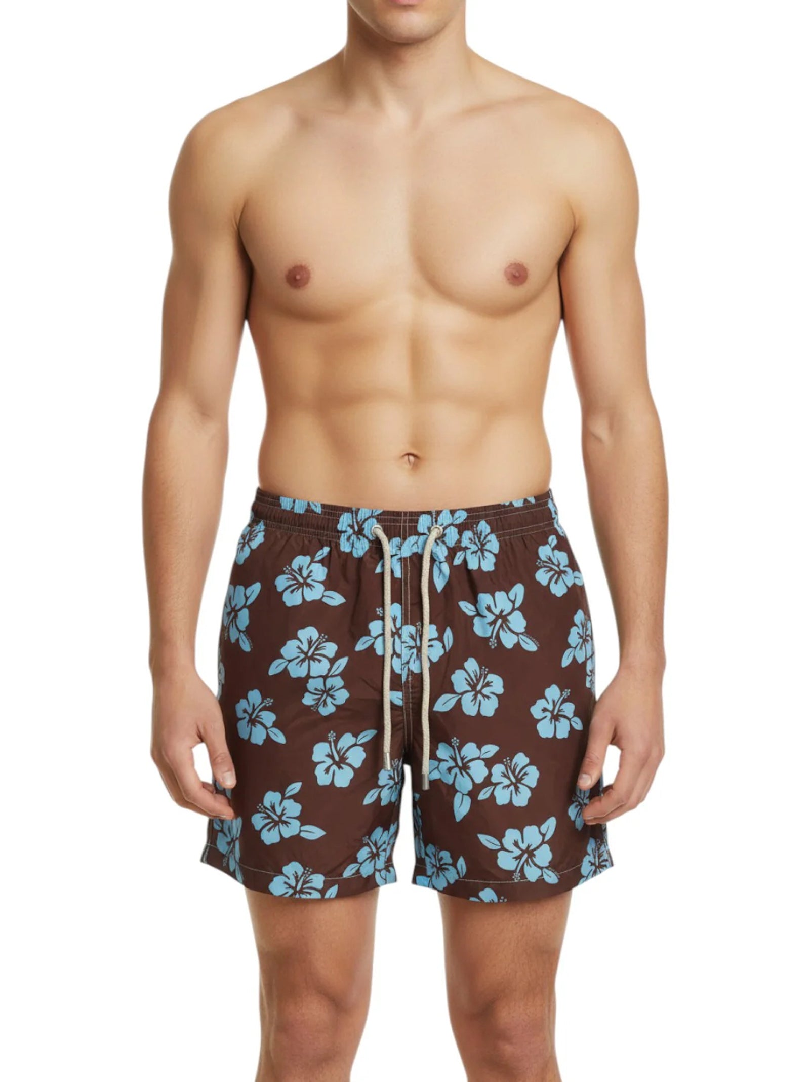Saint Barth Boxer Mare Swimshort Marrone Con  Fiori-3