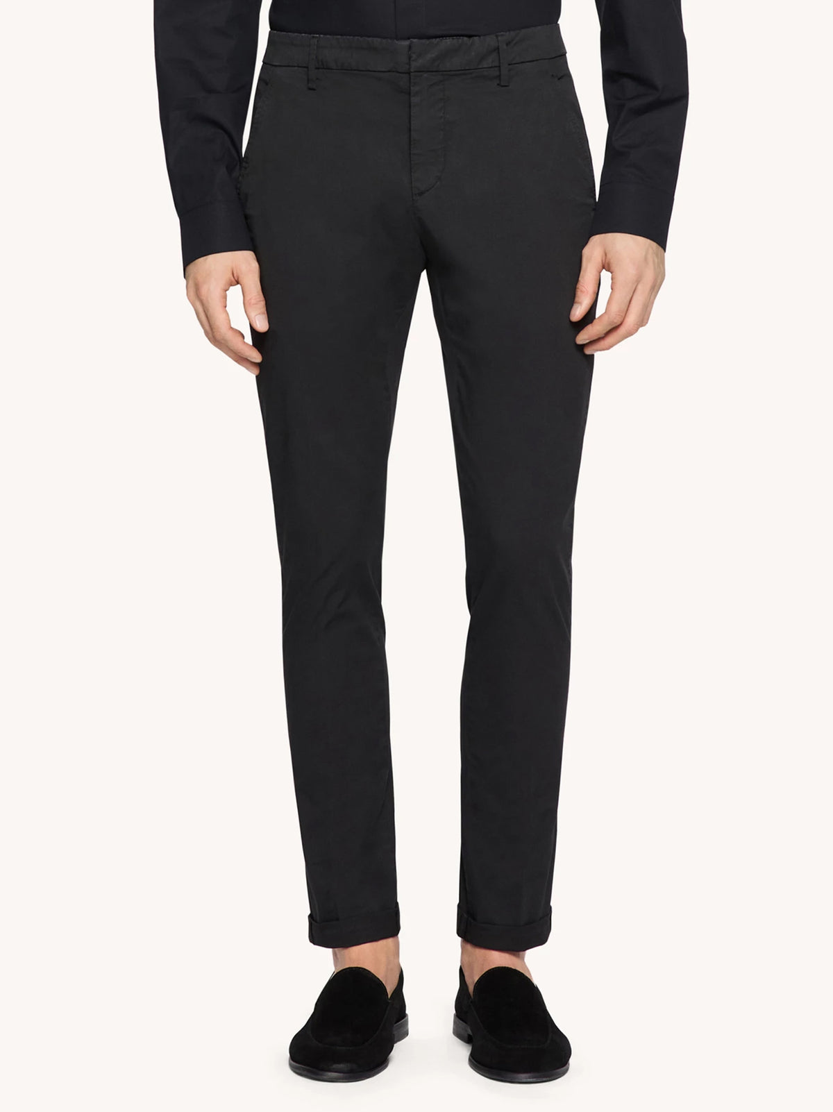 Dondup Pantaloni chino Gaubert slim in gabardina neri-2