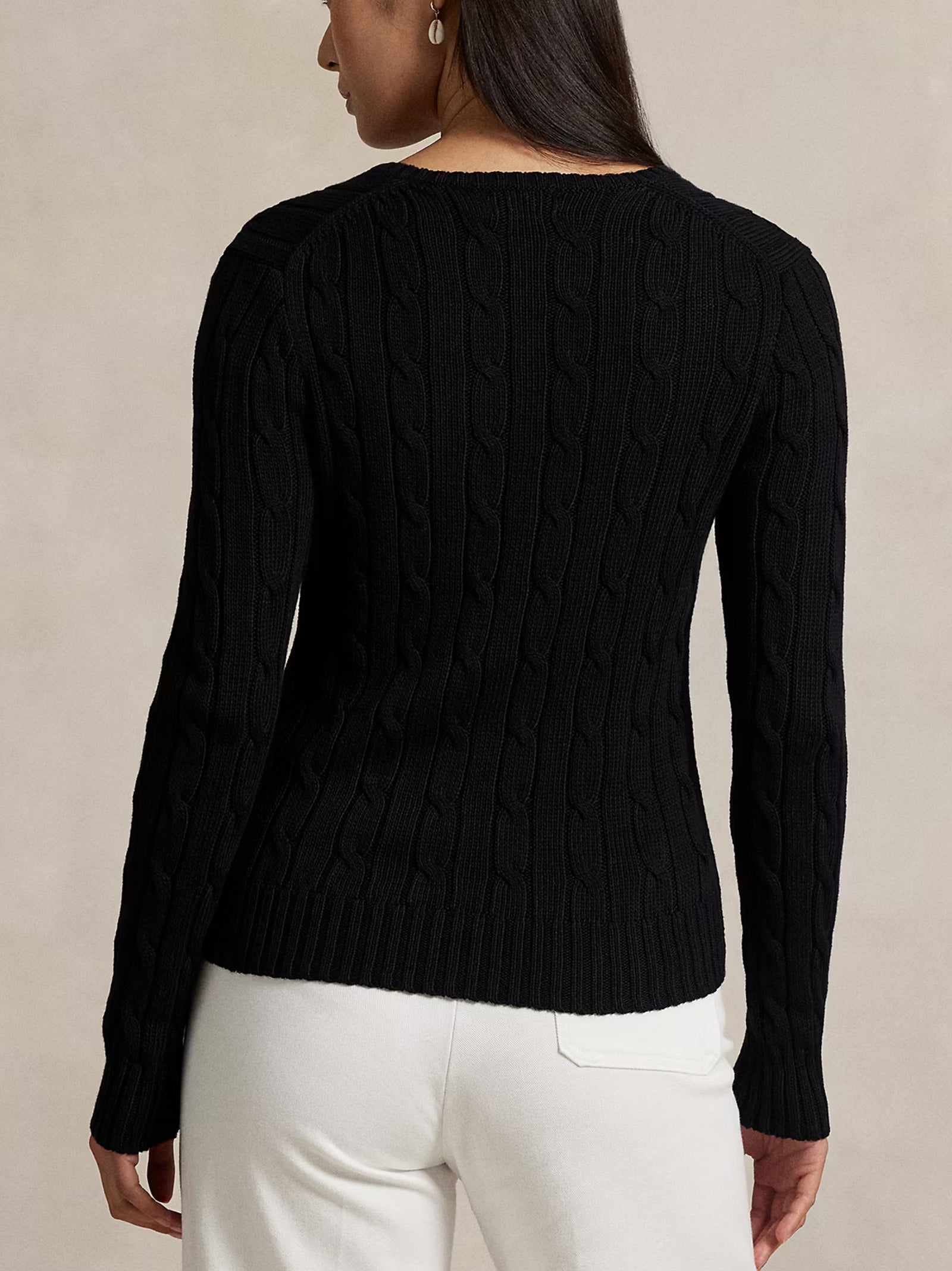 Maglia In Cotone A Trecce Con Scollo A V Nera-3