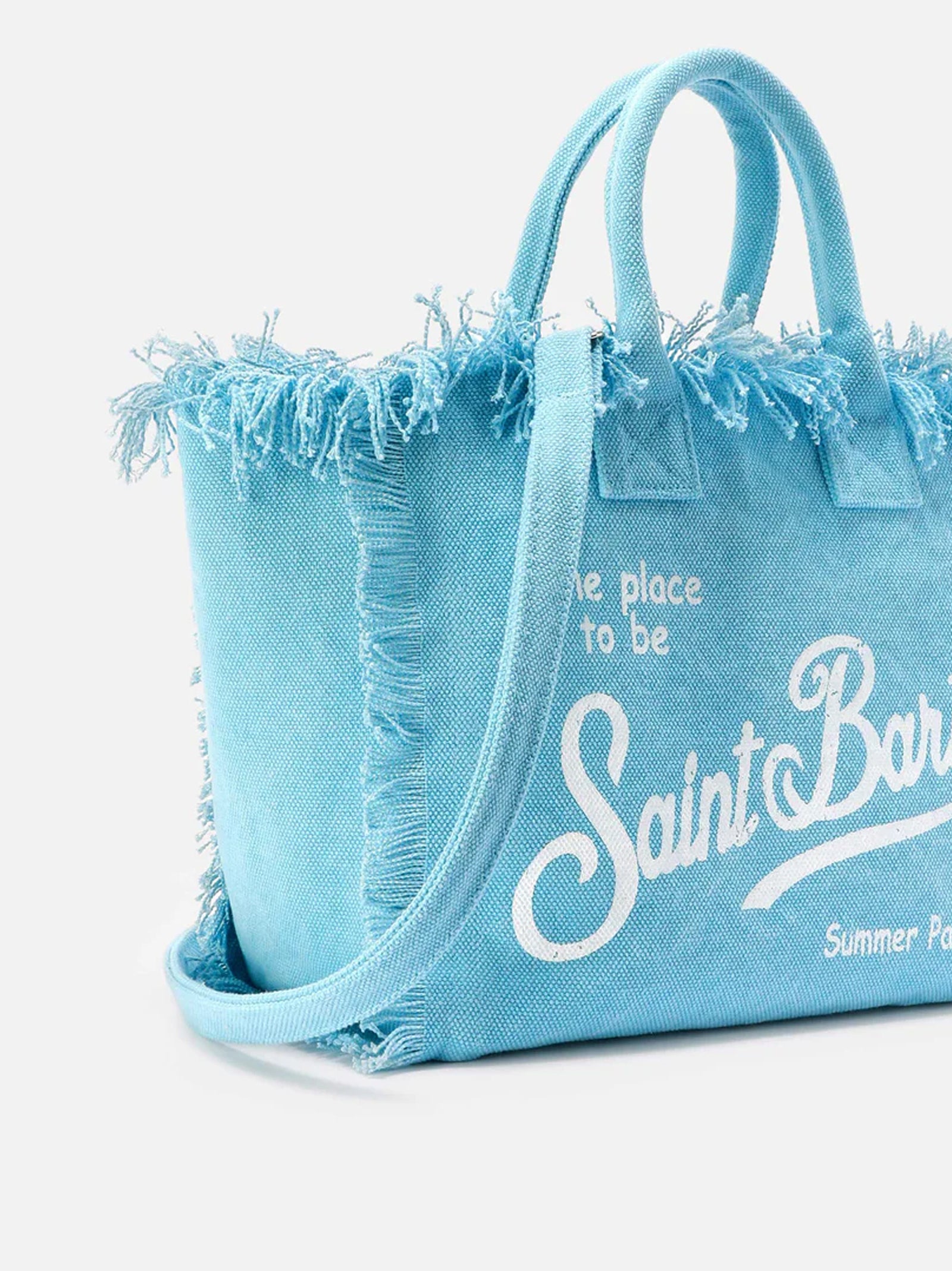 Saint Barth Borsa Colette Azzurra In Canvas Con Frange-3