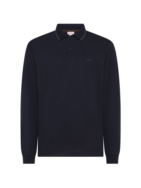Sun68 Polo maniche lunghe Small Stripes On Collar blu navy