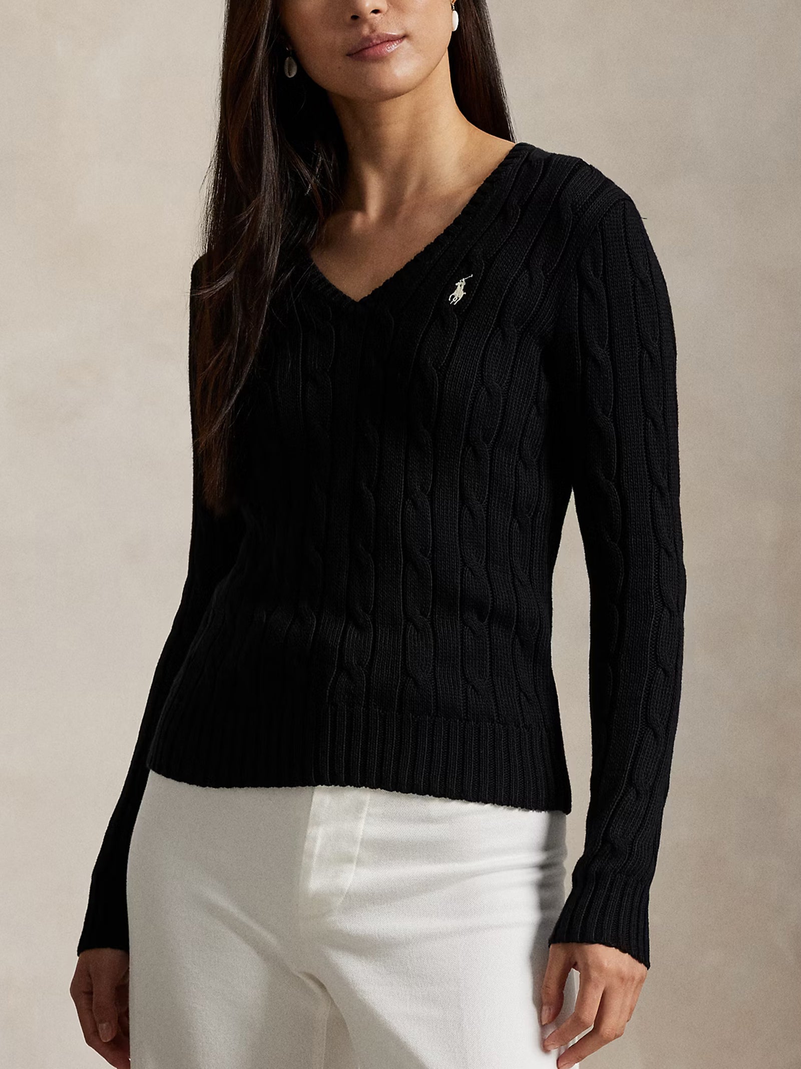 Maglia In Cotone A Trecce Con Scollo A V Nera-2