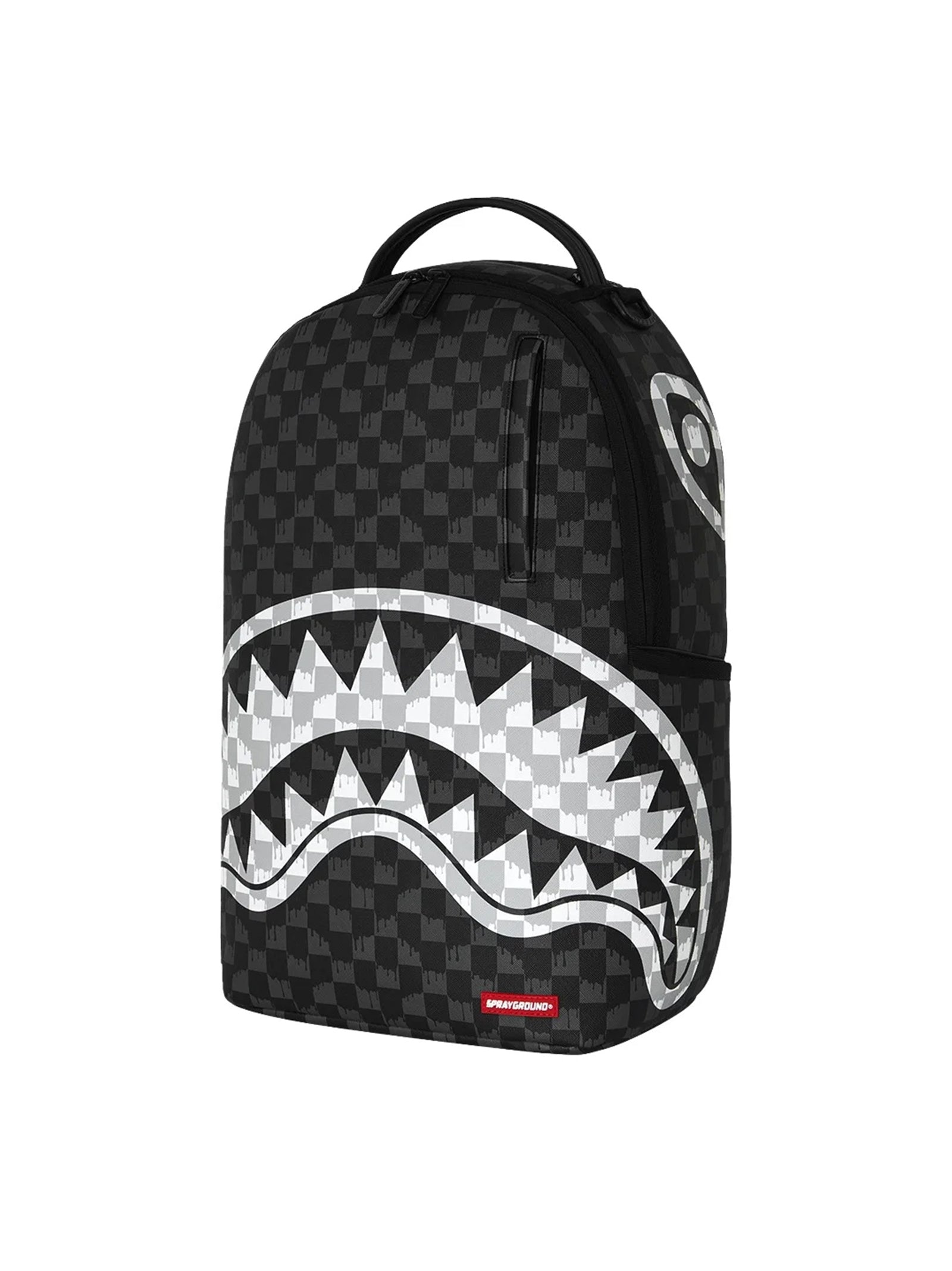 Sprayground Black And White Drip Check Shark Backpack-2
