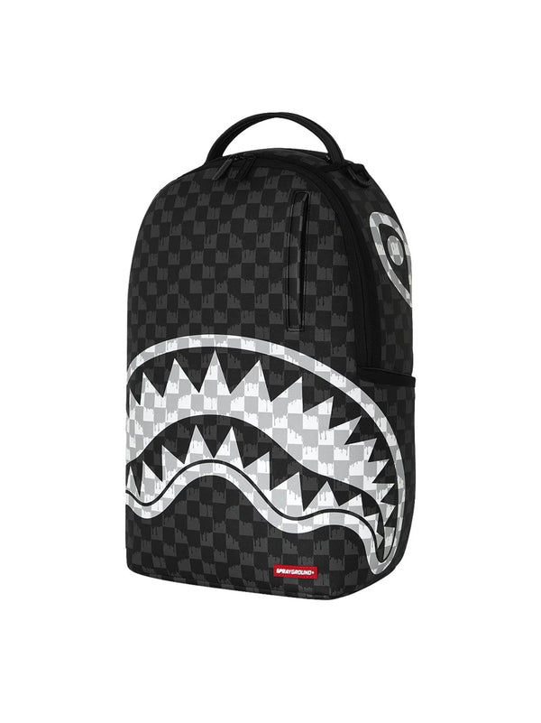 Sprayground Black And White Drip Check Shark Backpack-2