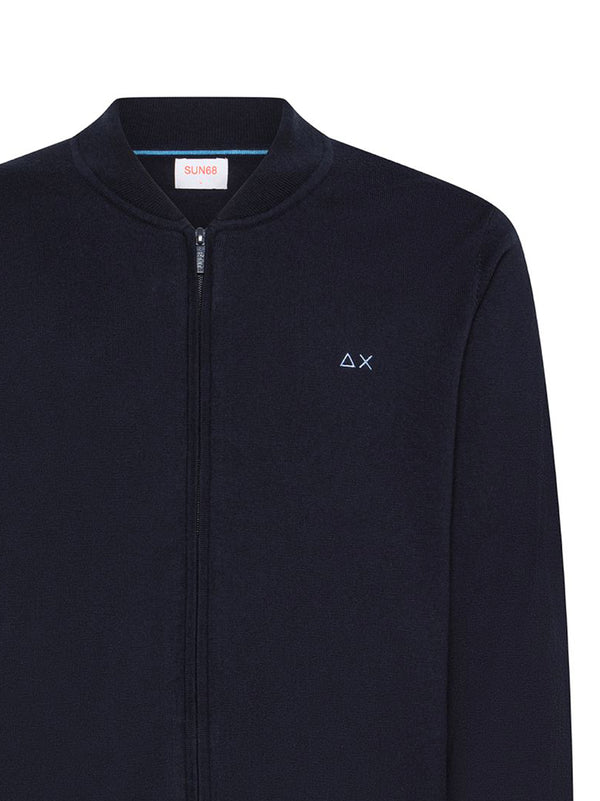 Sun68 Cardigan In Cotone E Lana Con Zip Navy Blue-2