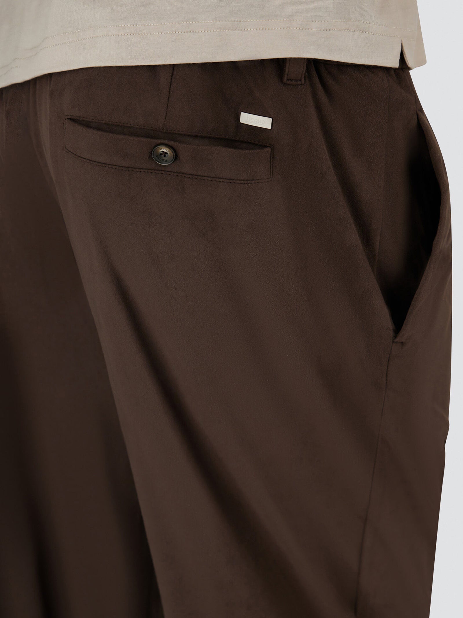 Herno Pantaloni Resort In Microfibra Effetto Suede Marrone-4