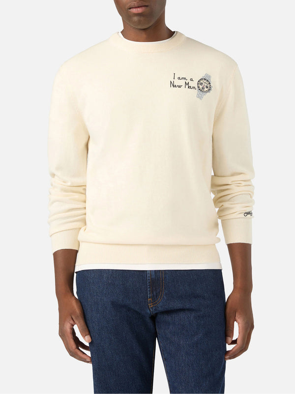 Saint Barth Maglia Girocollo Grigia  Con Ricamo I Am A New Man-2