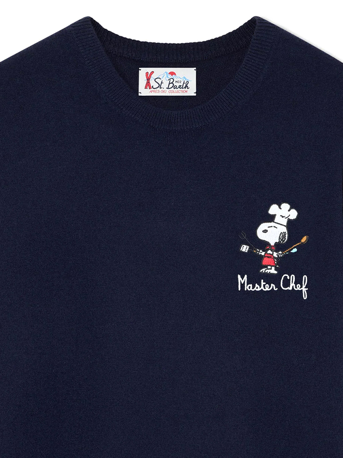 Saint Barth Maglia Girocollo Blu Navy  Misto Lana E Cashmere Ricamo Snoopy Master Chef-2