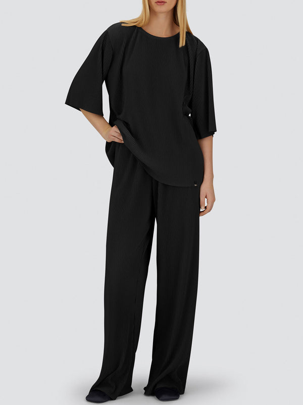 Herno T-Shirt Resort In Jersey Plissé Nera-2