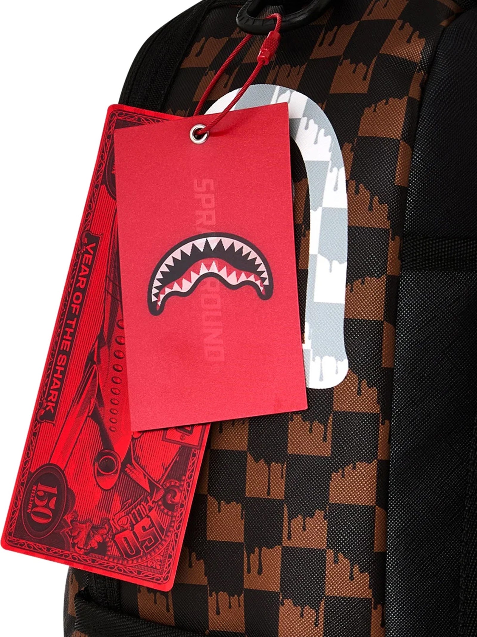 Sprayground Brown And Cream Drip Check Shark Backpack Marrone-4