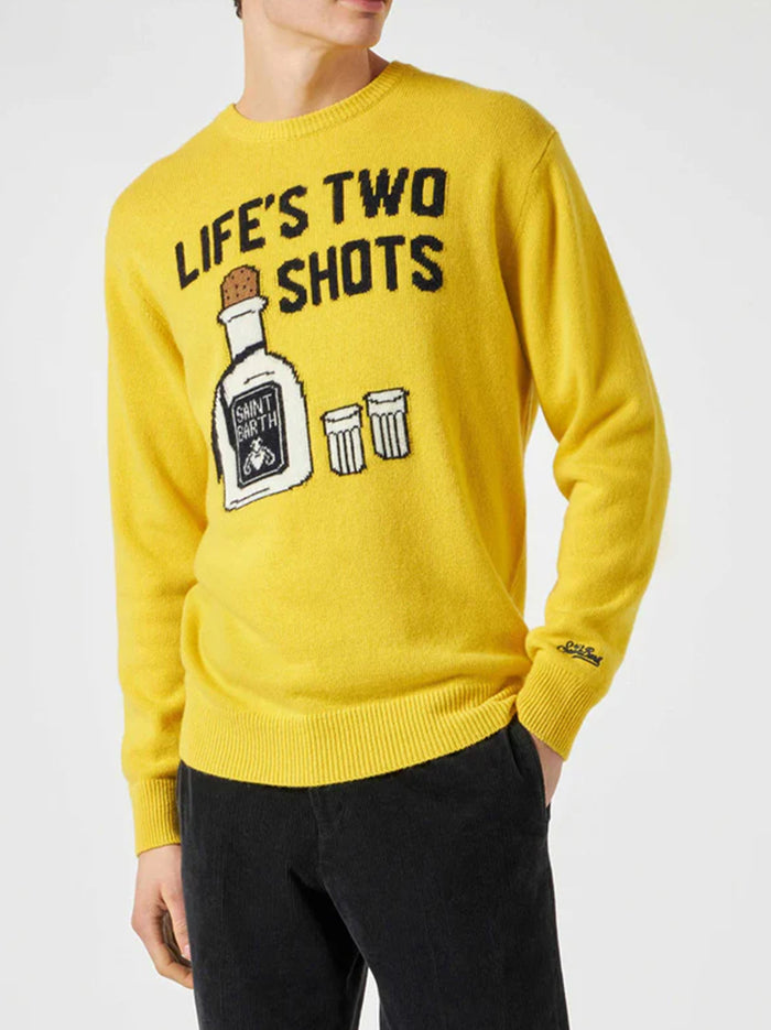 Maglia Da Uomo Gialla Con Scritta Life's Two Shots-2