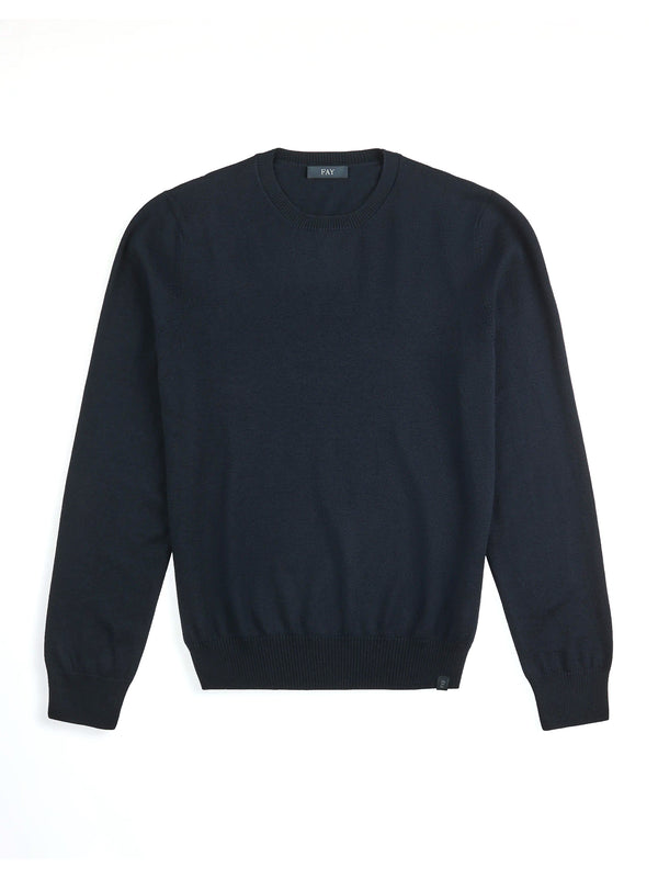 Fay Pull Girocollo In Lana Merinos Blu