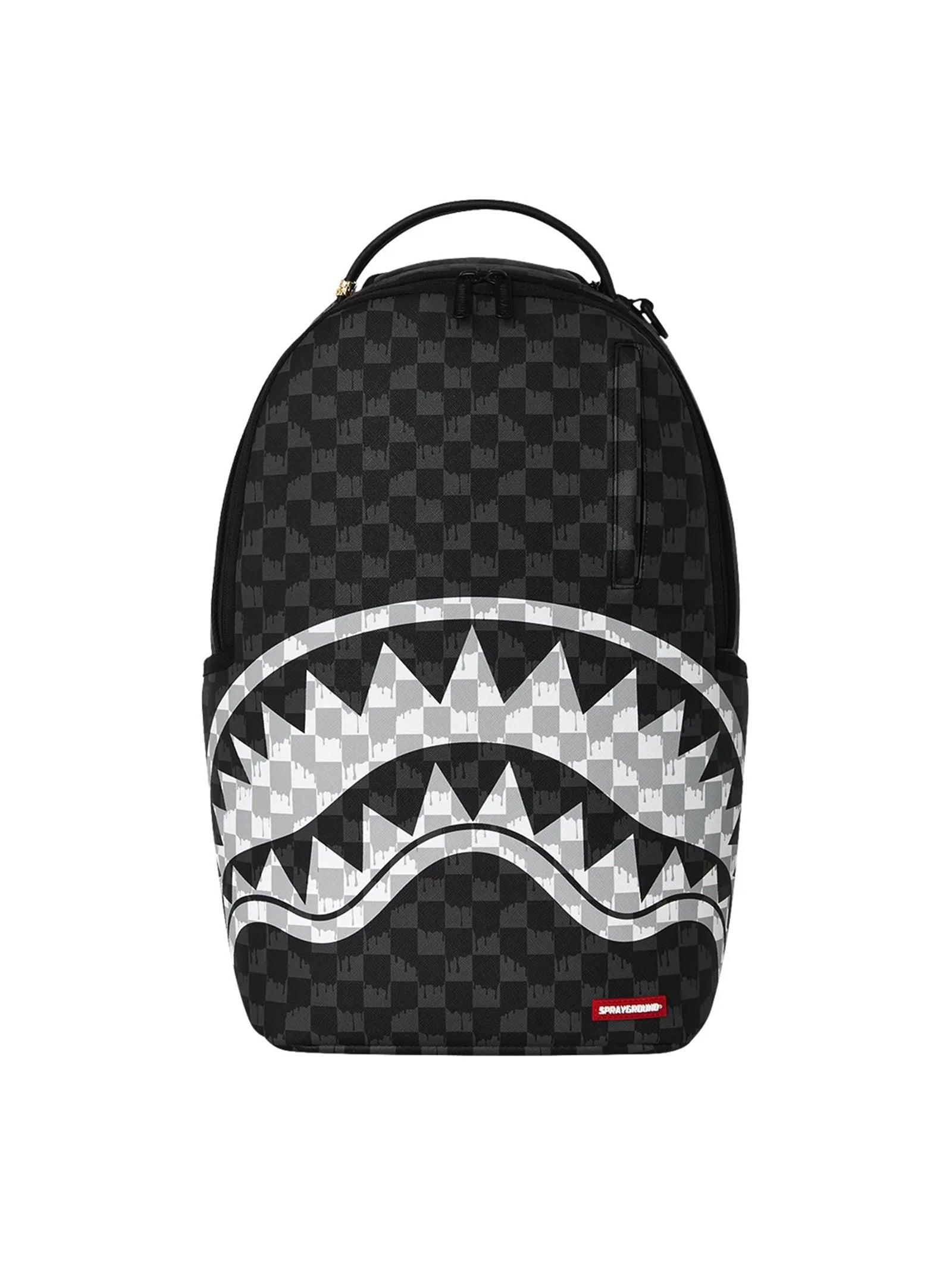 Sprayground Black And White Drip Check Shark Backpack-1