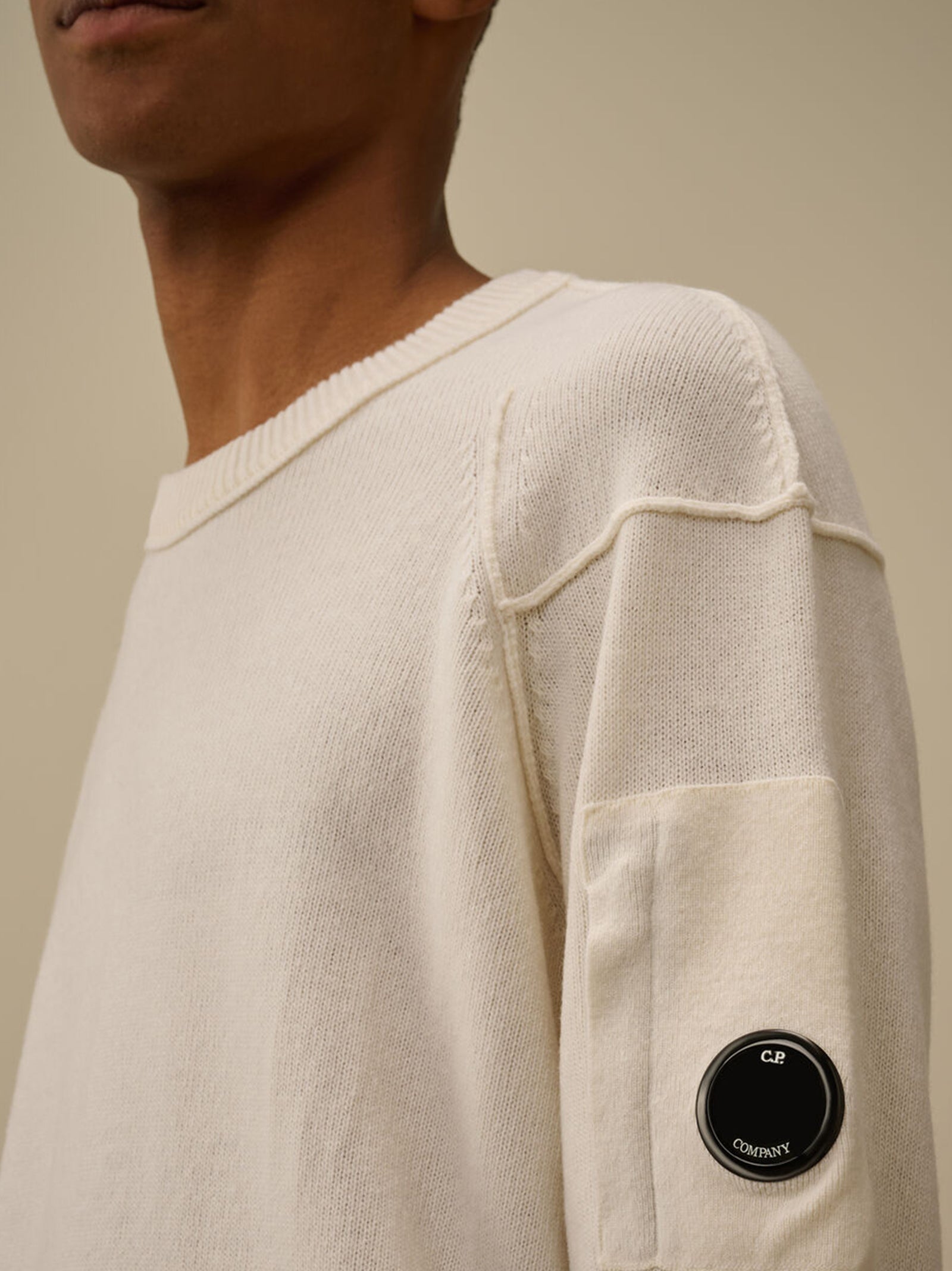 Cp Company Lambswool Grs Crewneck Lens Sweater Gauze White-3