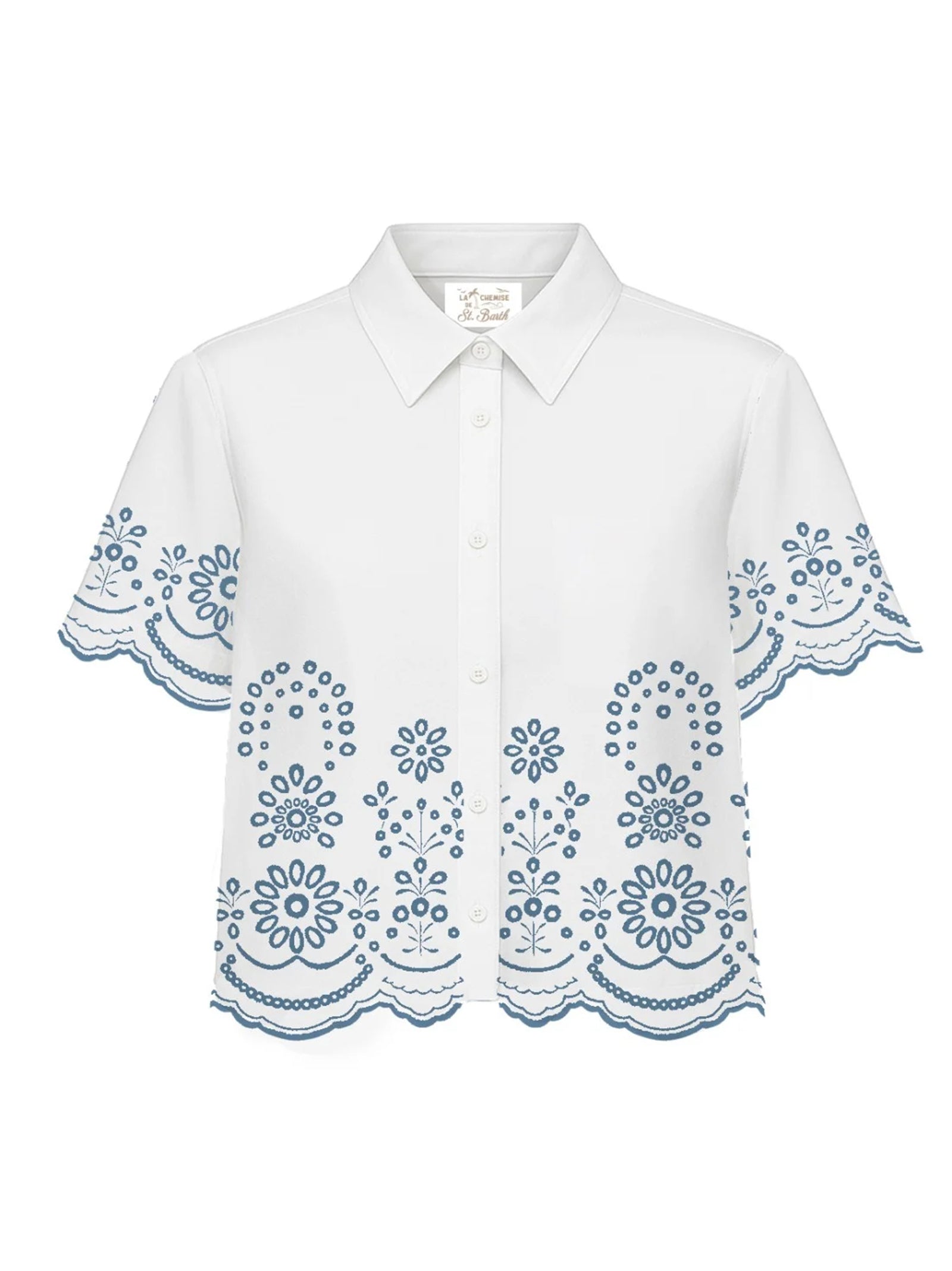 Saint Barth Camicia Clementine In Chambray Con Ricamo Floreale-1