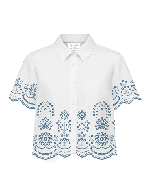 Saint Barth Camicia Clementine In Chambray Con Ricamo Floreale
