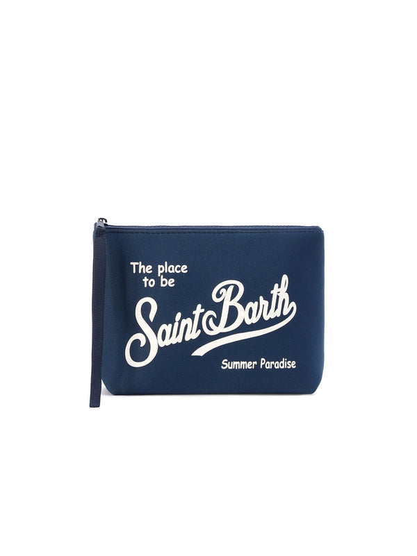 POCHETTE ALINE IN SCUBA BLU NAVY CON LOGO STAMPAT-SAINT BARTH-ALIN001 00097L