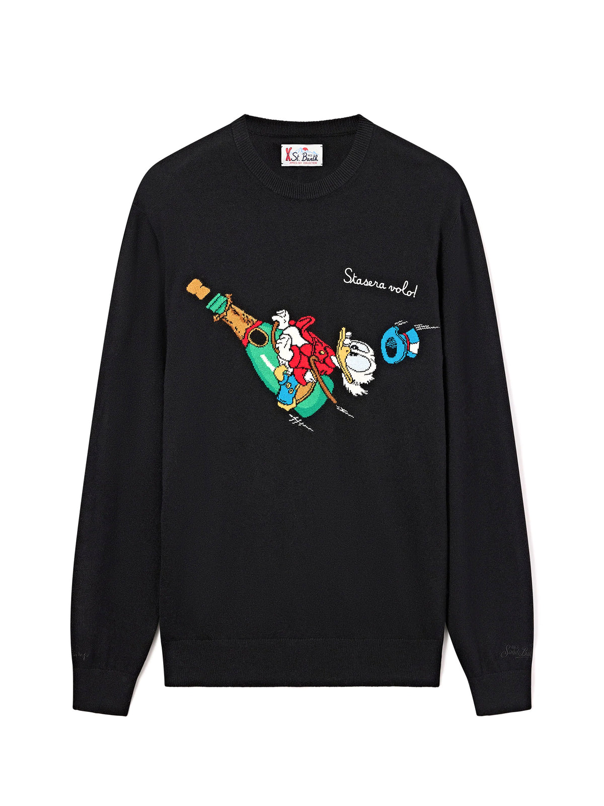 Saint Barth Maglia Girocollo Heron Light Nera Con Intarsio E Ricamo Zio Paperone | Special Edition-1