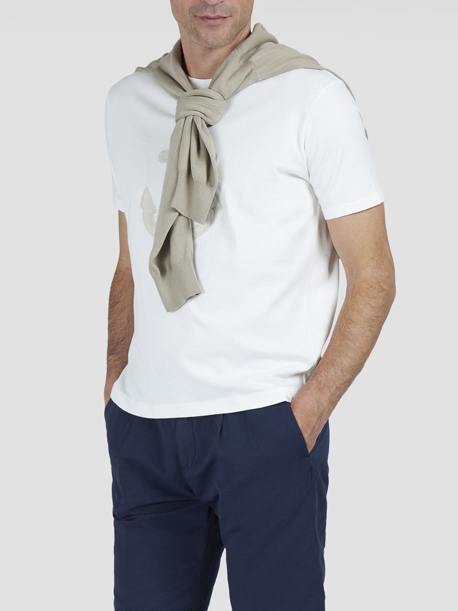 T-Shirt In Jersey Di Cotone Con Ricamo Ancora-2