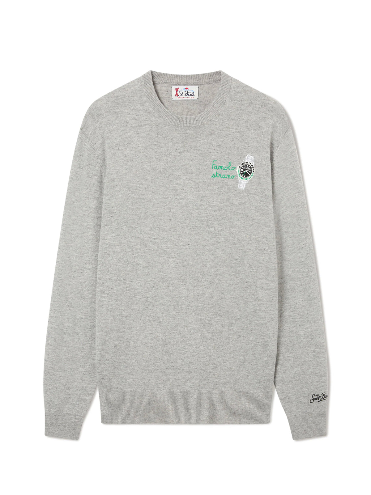 Saint Barth Maglia Girocollo Grigia In Misto Ricamo Famolo Strano-1
