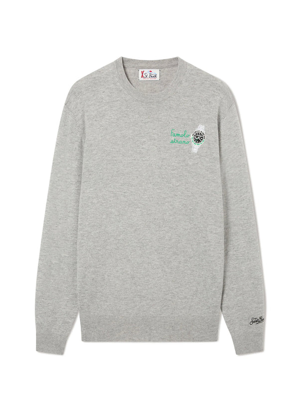 Saint Barth Maglia Girocollo Grigia In Misto Ricamo Famolo Strano